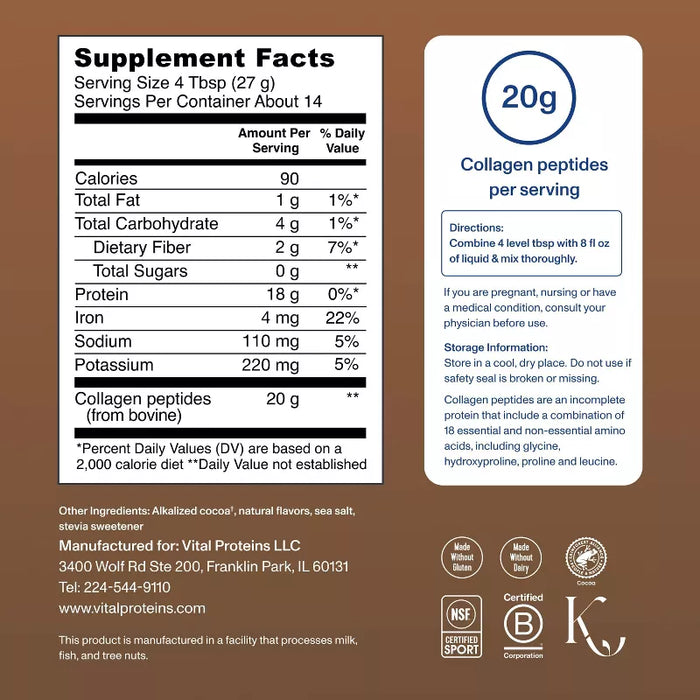Vital Proteins Chocolate Collagen Peptides Dietary Supplement - 13.5oz