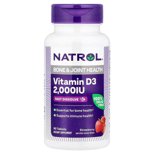 Natrol Vitamin D3, Strawberry, 2,000 IU, 90 Tablets