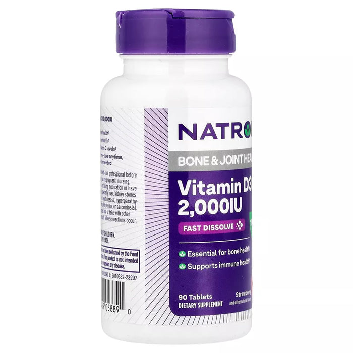 Natrol Vitamin D3, Strawberry, 2,000 IU, 90 Tablets
