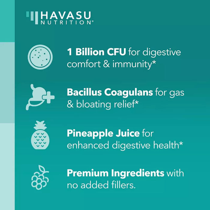 Havasu Nutrition Probiotic Gummies with 1 Billion CFU Bacillus Coagulans for Digestive Support & Gut Health, Mixed Berry Flavor, 60ct